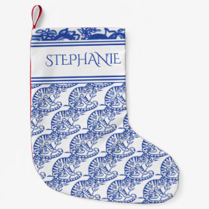 Blaues Tiger Muster Delft Oriental Custom Kleiner Weihnachtsstrumpf