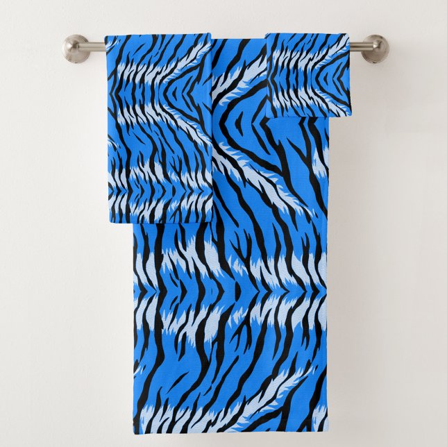 Blaues Tiger-Tierhaut-Musterdesign  Badhandtuch Set (Von Creator hochgeladen)