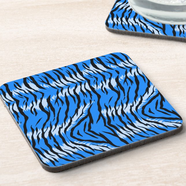 Blaues Tiger-Tierhaut-Musterdesign  Getränkeuntersetzer (Von Creator hochgeladen)