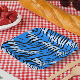 Blaues Tiger-Tierhaut-Musterdesign Pappteller