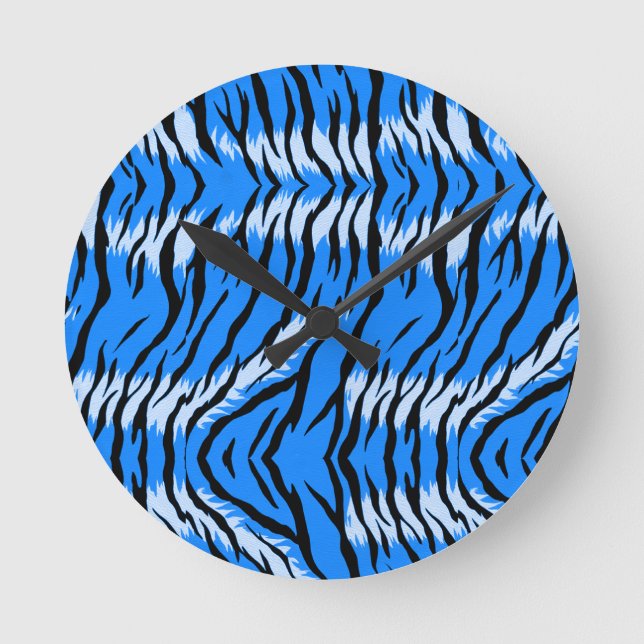 Blaues Tiger-Tierhaut-Musterdesign  Runde Wanduhr (Vorderseite)