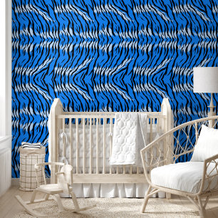 Blaues Tiger-Tierhaut-Musterdesign Tapete