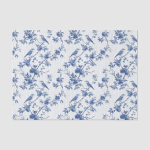 Blaues Toile-Blumenmuster mit Vögeln Seidenpapier