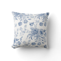 Blaues Toile Blumenthrow-Kissen
