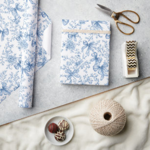 Blaues Toile Coquette Muster  Geschenkpapier