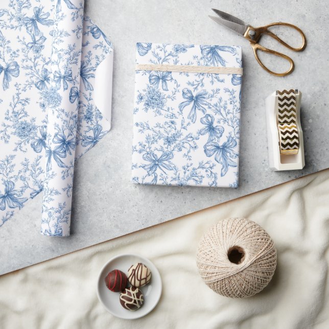 Blaues Toile Coquette Muster  Geschenkpapier (Basteln)