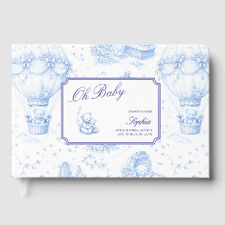 Blaues Toile de Jouy Baby Shower Gästebuch