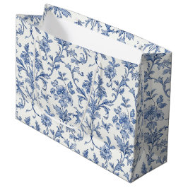 Blaues Toile de Jouy französisches Land Blumenmust Große Geschenktüte