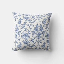 Blaues Toile de Jouy französisches Land Blumenmust Kissen