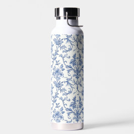 Blaues Toile de Jouy französisches Land Blumenmust Trinkflasche