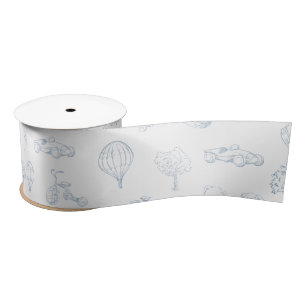 Blaues Toile de Jouy Kinderzimmer  Satinband