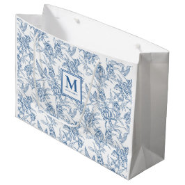 Blaues Toile-Französisch-Monogramm Name Große Geschenktüte