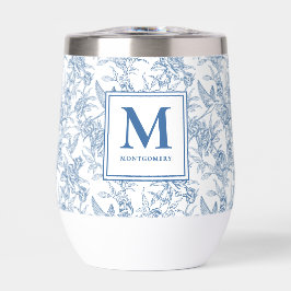 Blaues Toile-Französisches Monogramm-Name Blumenmu