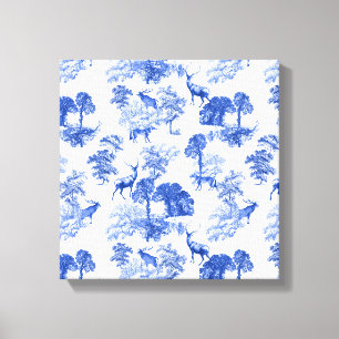 Blaues Toile-Hirsch-Fuchs-Waldmuster Leinwanddruck