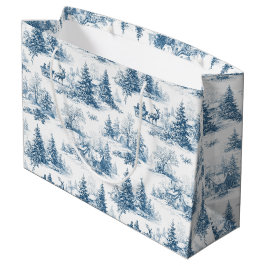 Blaues Toile-Weihnachtsmuster Große Geschenktüte