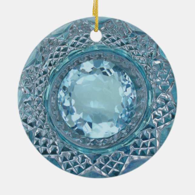 Blaues Topaz und geschnittenes Glas Keramikornament (Hinten)