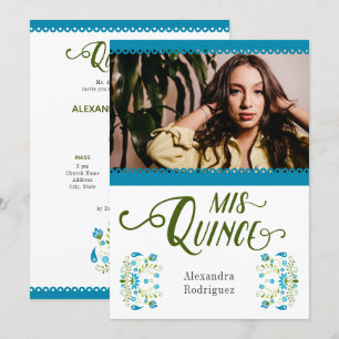 Blaues traditionelles mexikanisches Foto Quinceane Einladung