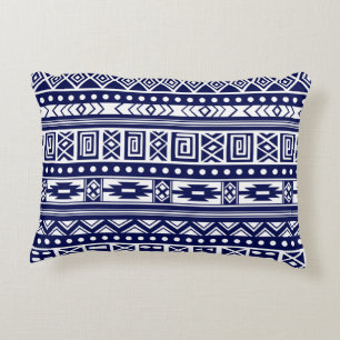 Blaues Tribal Geometrisches Muster Zierkissen