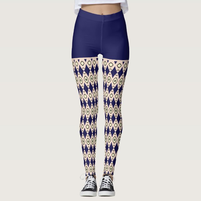Blaues Tribal-Muster Leggings (Vorderseite)