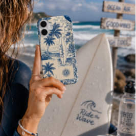 Blaues Tropical Surfbrett iPhone 16 Hülle