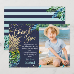 Blaues tropisches Ananas Beach Party Foto Dankeskarte