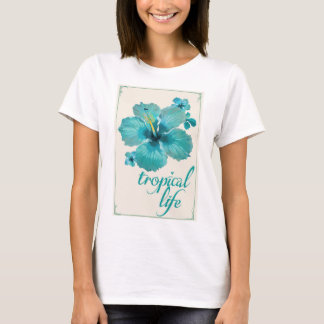 Blaues tropisches Leben Frangipani-Druck T-Shirt