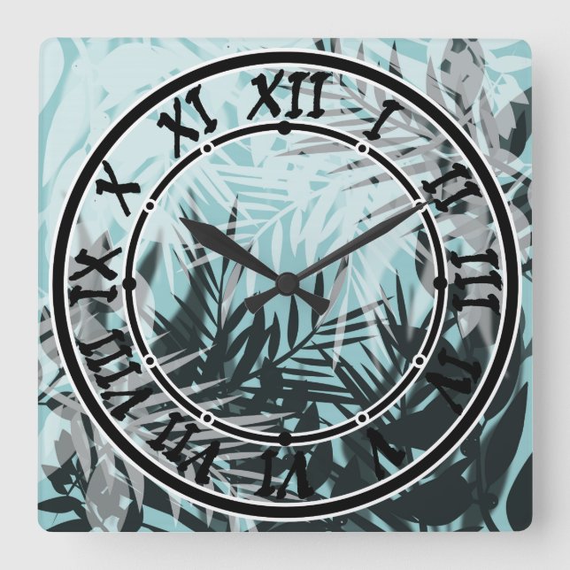 Blaues tropisches Muster Quadratische Wanduhr (Vorderseite)