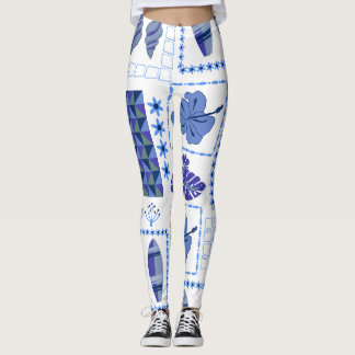 Blaues tropisches Surfbrett-Hibiskus-Muster Leggings