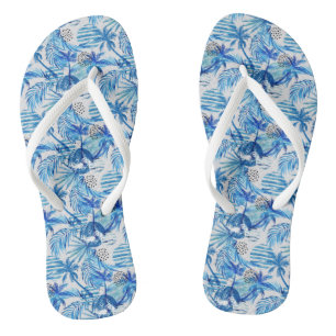 Blaues tropisches Wasserfarbmuster Flip Flops