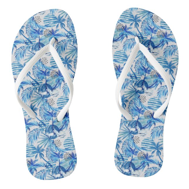 Blaues tropisches Wasserfarbmuster Flip Flops (Fußbett)