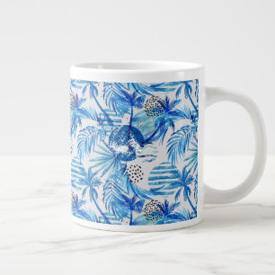 Blaues tropisches Wasserfarbmuster Jumbo-Tasse