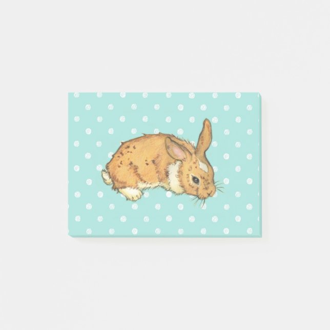 Blaues Tupfen-Häschen Post-it Klebezettel (Vorderseite)