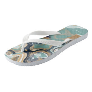 Blaues, Türkis und Gold gewirbeltes Marmormuster Flip Flops