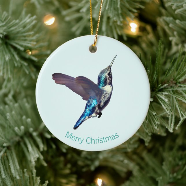 Blaues Türkisblau Hummingbird Keramik Ornament (Baum)