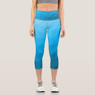 Blaues türkisfarbenes geometrisches Maschenmuster Capri Leggings