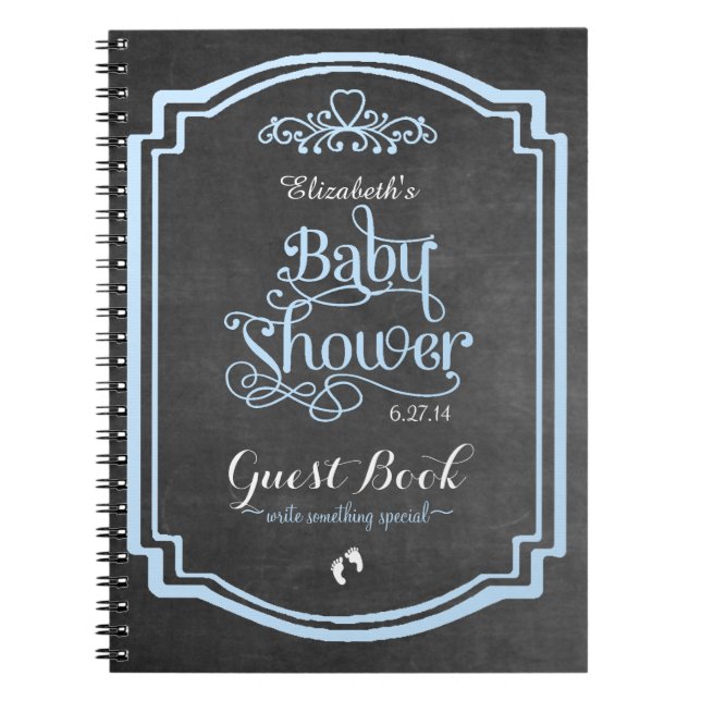 Blaues Typografie-Tafel-Babyparty-Gast-Buch Notizblock (Vorderseite)