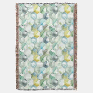 Blaues u. grünes Aquarell Honycomb Muster Decke