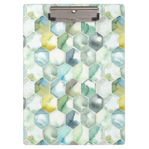Blaues u. grünes Aquarell Honycomb Muster Klemmbrett