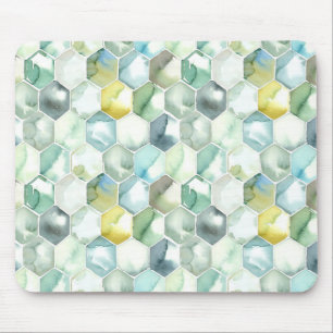 Blaues u. grünes Aquarell Honycomb Muster Mousepad