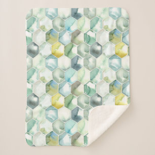 Blaues u. grünes Aquarell Honycomb Muster Sherpadecke