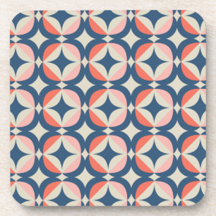 Blaues u. korallenrotes geometrisches Muster Getränkeuntersetzer