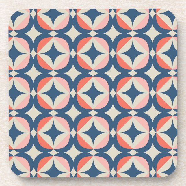 Blaues u. korallenrotes geometrisches Muster Getränkeuntersetzer (Vorderseite)