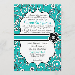 Blaues u. schwarzes Spanisch Quinceañera Einladung