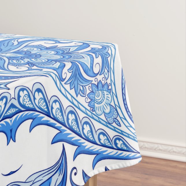 Blaues u. weißes Paisley-Muster Tischdecke (Beispiel)