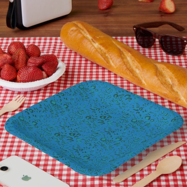 Blaues Umhüllungspapier mit geometrischem Muster Pappteller (Picknick)