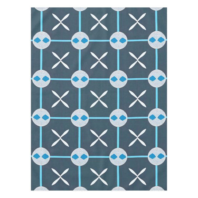 Blaues und Abstraktes geometrisches Muster Tischdecke (Vorderseite)