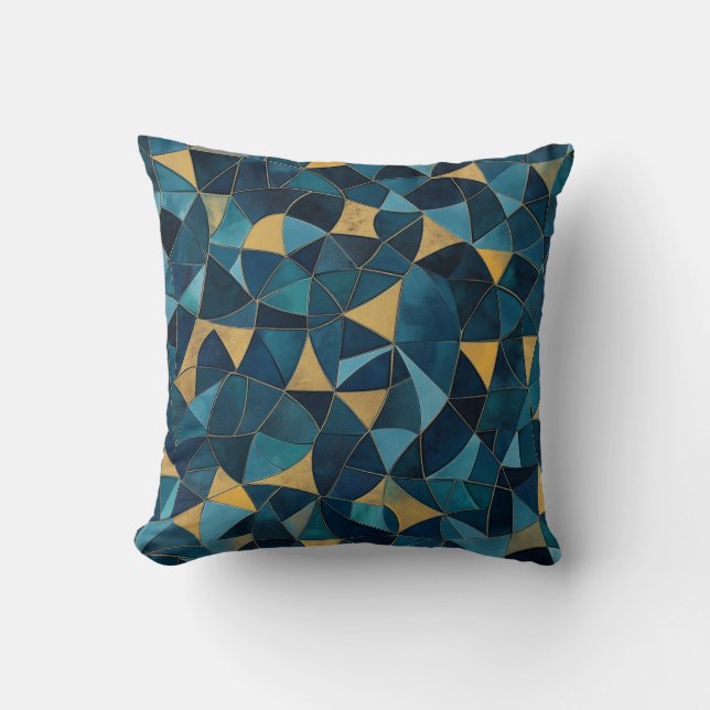 Blaues und Abstraktes Mosaik Kissen (Vorderseite)