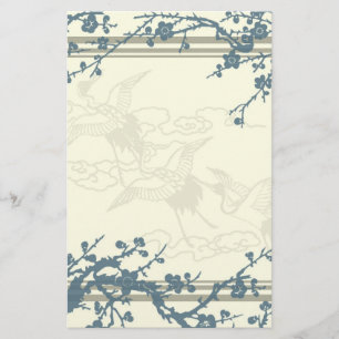 Blaues und beige blühender Baum-Briefpapier Briefpapier