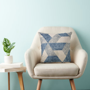 Blaues und Beiges geometrisches Muster Kissen