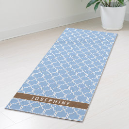 Blaues und braunes Gittermuster mit Namen Yogamatte